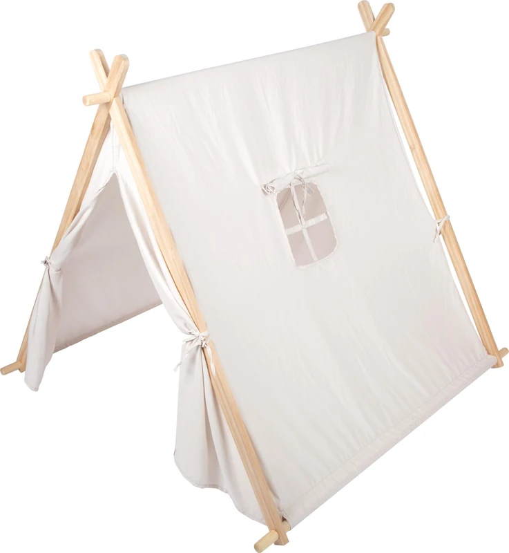 small foot Indoor Play Tent for kids, wooden frame w/fabric cover, window & roll-up opening, for ages 2+ years, 12761