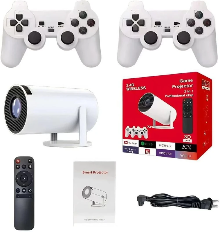 Retro Console Projector- 2-In-1 Professional Game Projector, 4k Hd With Built-In Retro Games, Smart Tv For Indoor & Outdoor, For Kids