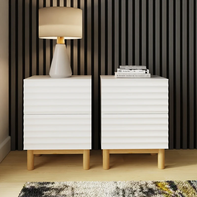 GFW Karla Ribbed 2 Drawer Bedside Table Pair