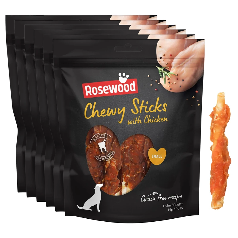 Rosewood Small Chicken Chewy Sticks for Dogs – Real Meat Treats, Grain-Free, High Protein, Supports Dental Hygiene, No Added Sugar, Low Fat (Case of 6 x 320g)