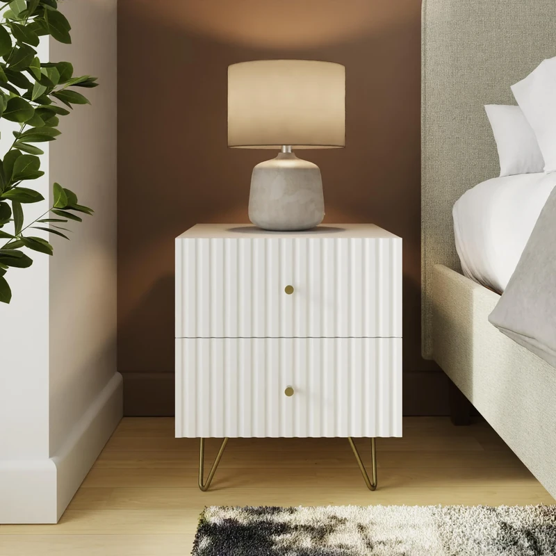 GFW Thalia Ribbed 2 Drawer Bedside Table White