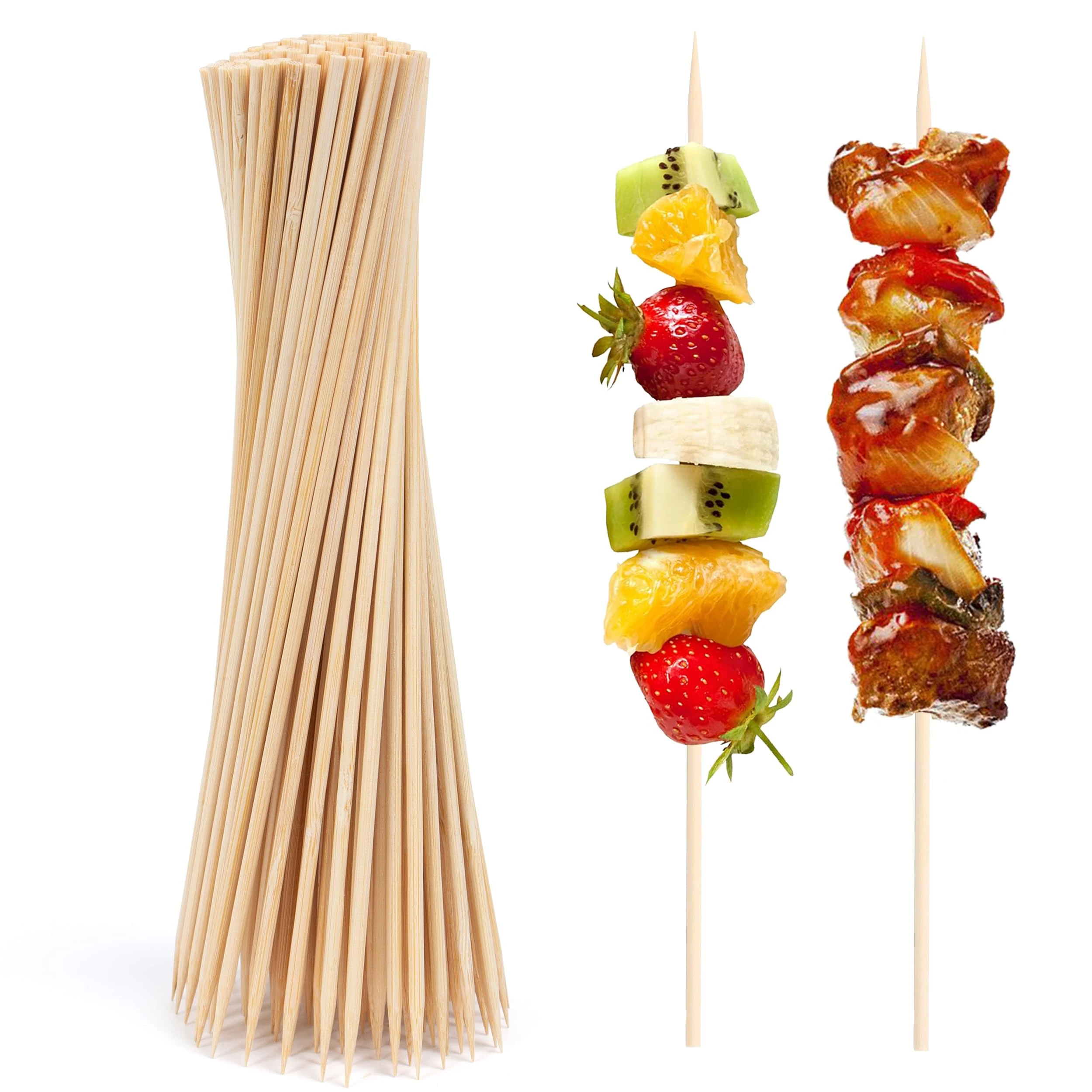ANTETOK 20cm 100 Pieces Natural Bamboo Skewers, Sturdy Sticks for Grill, BBQ, Kebab, Chocolate Fountain, Marshmallow, Wide use for Camping, Wedding and Party
