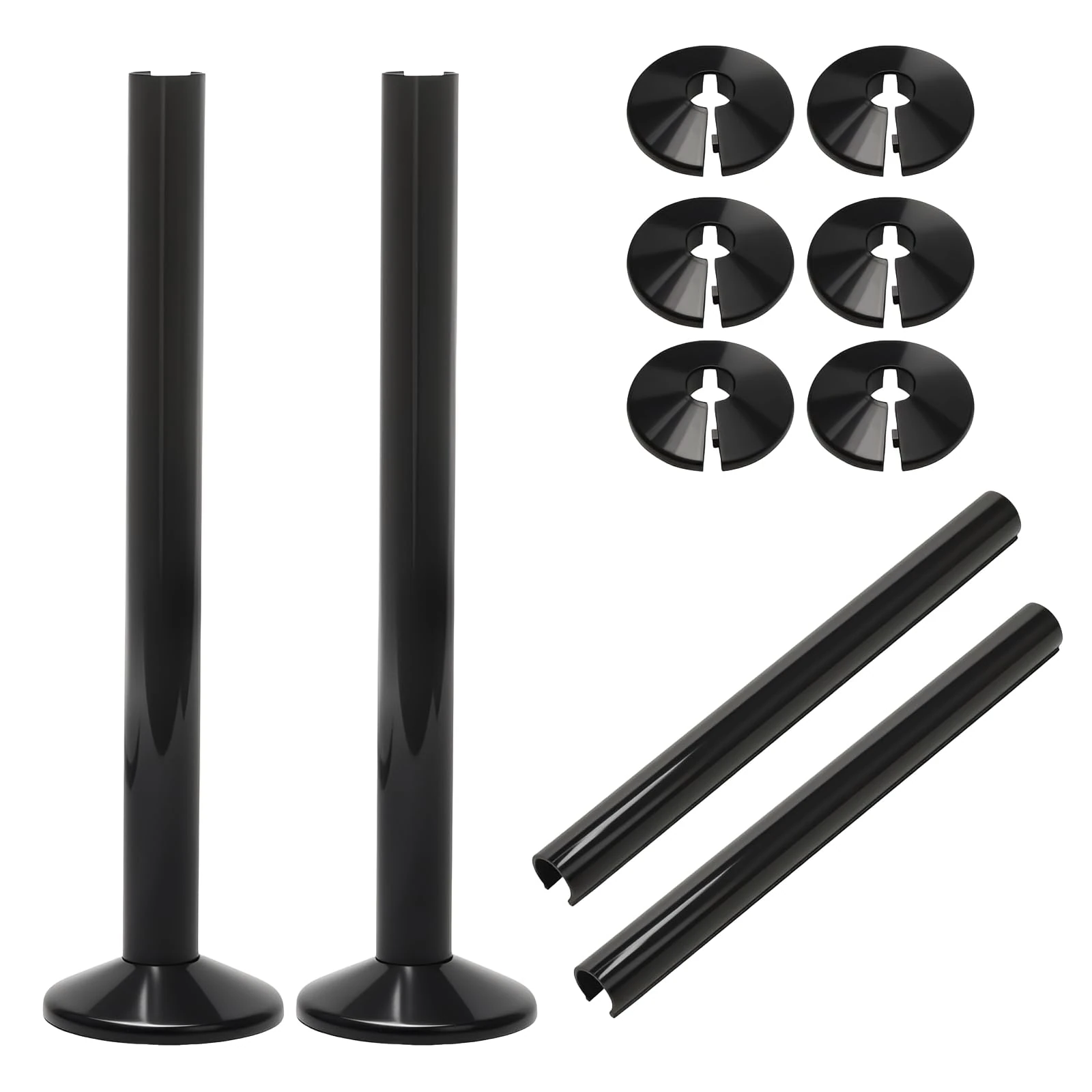 8 Pcs Radiator Pipe Covers and Collars Set, Radiator Pipe Collars Plastic, Radiators Pipes Sleeves, Radiators Pipes Caps Black, 15mm x 200mm, for Professional Home Finishing