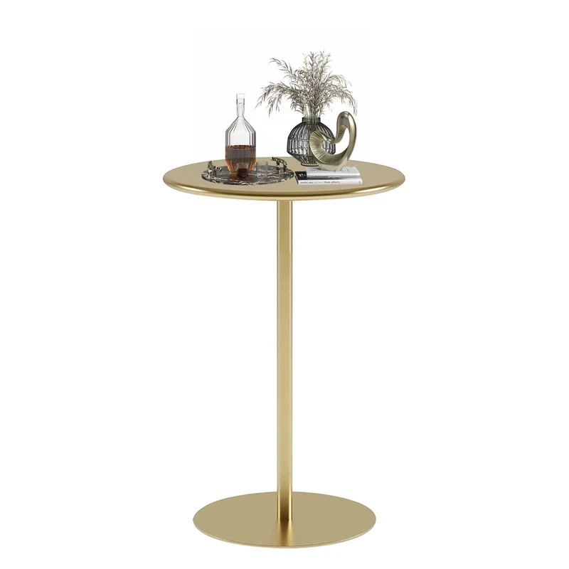 Luyckfrazy Round Bar Table with Metal Base, Tall Bistro Pub Table, Counter Height Circular Cocktail Dining Table for Kitchen, Restaurant, Living Room, Leisure Sofa Side Table, Gold(40x40x72cm)