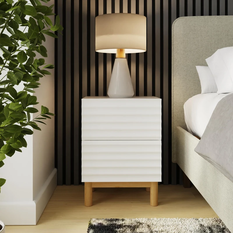 GFW Karla Ribbed 2 Drawer Bedside Table