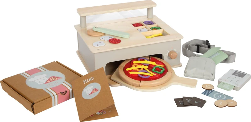 small foot Wooden Pizzeria Set, multifunctional pizza oven w/accessories, role-play set, for ages 3+, 12696