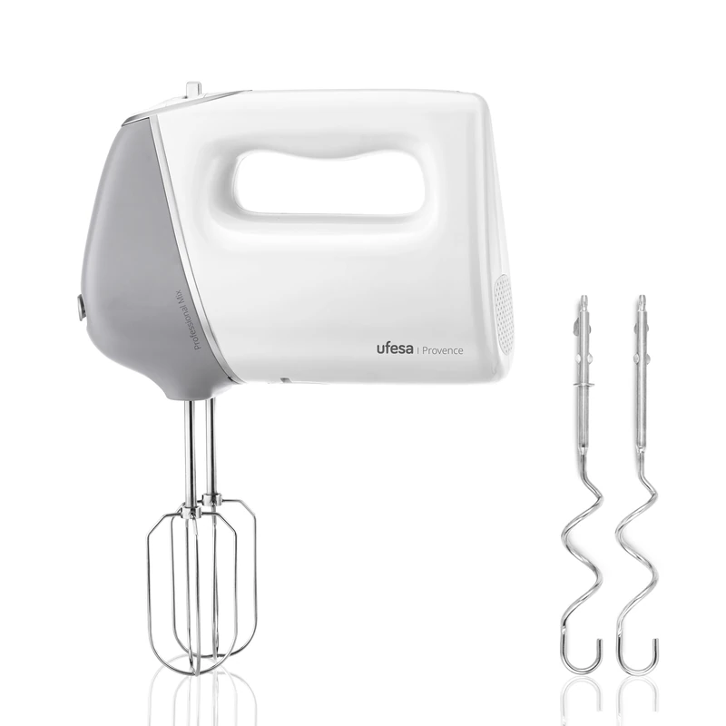 Ufesa Provence Hand Mixer Dough Beater 600W, 5 Speeds + Turbo, 2 Beaters and 2 Kneading Hooks, Function Beating, Mixing and Kneading, Ejection Knob, Ergonomic Design, Baking and Bread