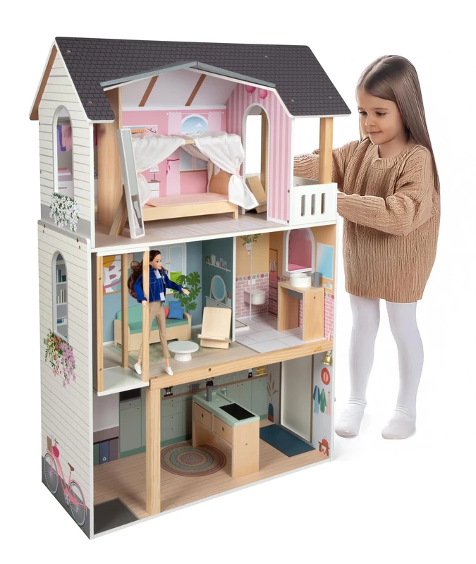 small foot Dream Villa XL Doll's House, 3 floors w/lift, for dolls up to 30 cm, 1:6 scale, wood, 12730