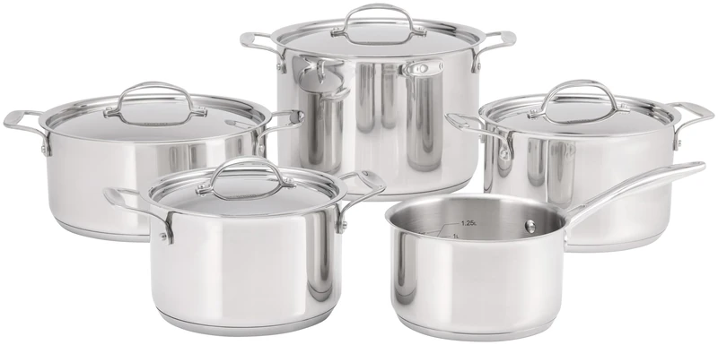 Stellar Profile 5-Piece Cookware Set – 16cm Saucepan (No Lid), 18cm, 24cm & 20cm Casseroles, 24cm Stockpot – Induction Ready, 18/10 Stainless Steel, High Conductivity Base, Oven & Dishwasher Safe