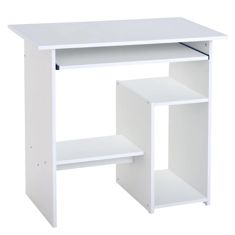 HOMCOM Computer Desk with Storage, Keyboard Tray, Storage Shelves and CPU Stand, 80 x 45 x 75 cm, for Home Office, Bedroom, Studio, Study Room, Modern Style, White
