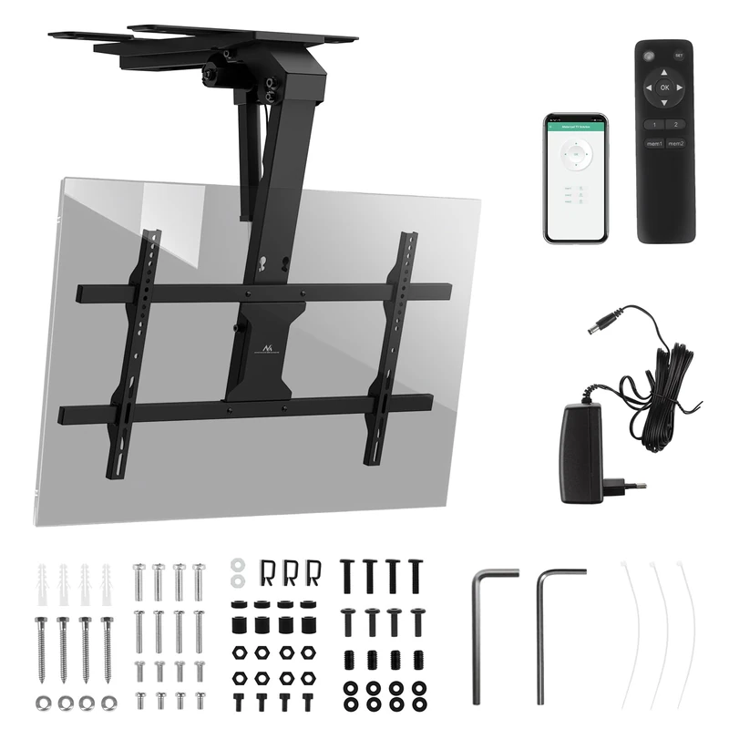 Maclean MC-110 T Electric TV Ceiling Mount, Motorised Tilt Adjustment up to -80°, Compatible with 43-86 Inch TVs up to 45 kg, Tuya Smart Home Control