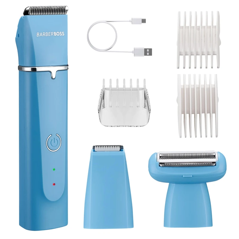BarberBoss Grooming Kit for Men, Beard, Hair & Body Trimmer, 3 Interchangeable Heads, Ceramic Blades, USB Rechargeable, Waterproof, Face and Body Clipper Set