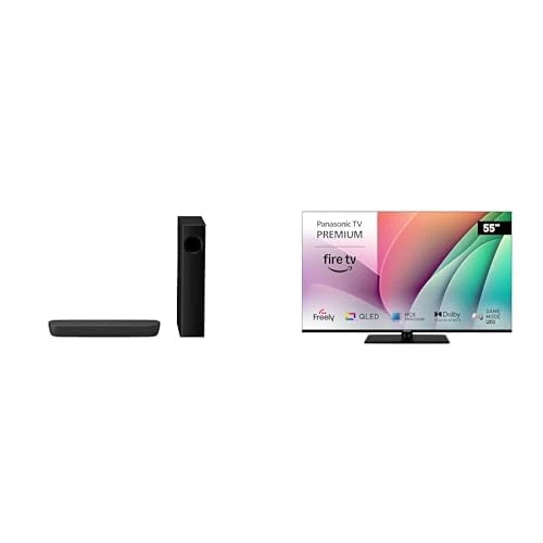 Panasonic TV-55W80AEY 55" 4K Ultra HD Smart TV, Fire TV SC - HTB258EBK Bluetooth Soundbar Soundbar with Wireless Subwoofer