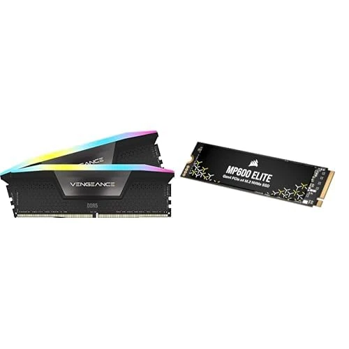 CORSAIR VENGEANCE RGB DDR5 RAM 32GB (2x16GB) 6000MHz CL36 + Corsair MP600 ELITE 2TB SSD