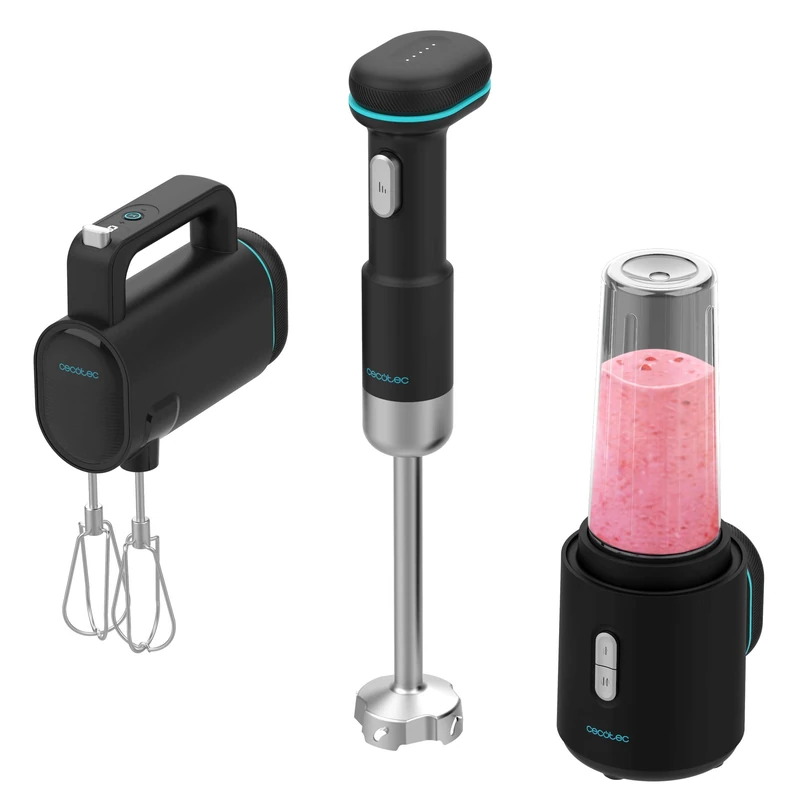 Cecotec BlendGo Portable Hand BlendGo Pack. 180W, Battery with Charge 2h, 30min Use, Battery Indicator, Complete Accessories, Temp 60-96ºC, Speed 6500-13000 RPM, Rechargeable, Safety Button