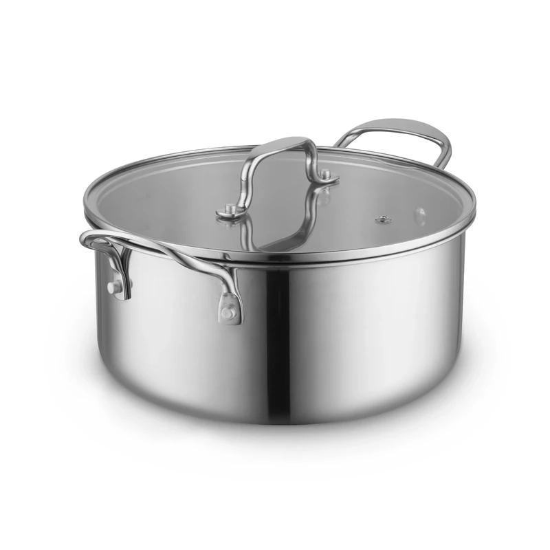 Sur La Table Tri-Ply 24cm Casserole with Tempered Glass Lid, Satin Interior Finish, Inner Capacity Markings, Induction Compatible, Stainless Steel