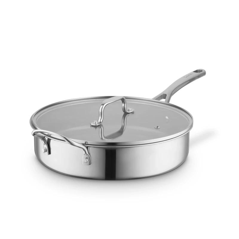 Sur La Table Tri-Ply 28cm Multi-Pan with Tempered Glass Lid, 10x Stronger Superior Ceramic Coating, Induction Compatible, Stainless Steel