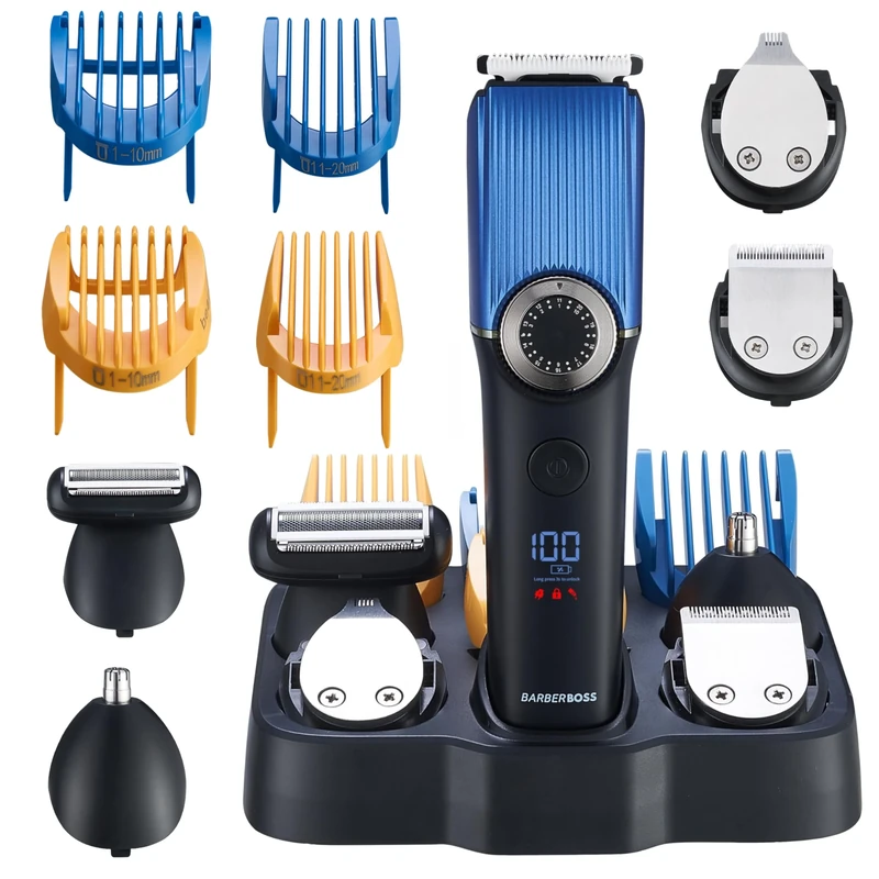 BarberBoss Men’s Rechargeable Grooming Kit, Beard, Hair & Body Trimmer with 39 Cutting Lengths, Waterproof Design, USB-C Charging & Digital Display, Hair Clippers for Men