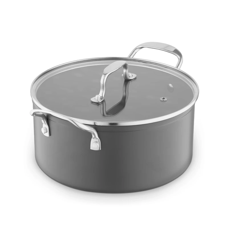 Sur La Table Hard Anodised 24cm Casserole, 10x Stronger Superior Ceramic Non-Stick Coating, Tempered Glass Lid, Induction Compatible, Grey