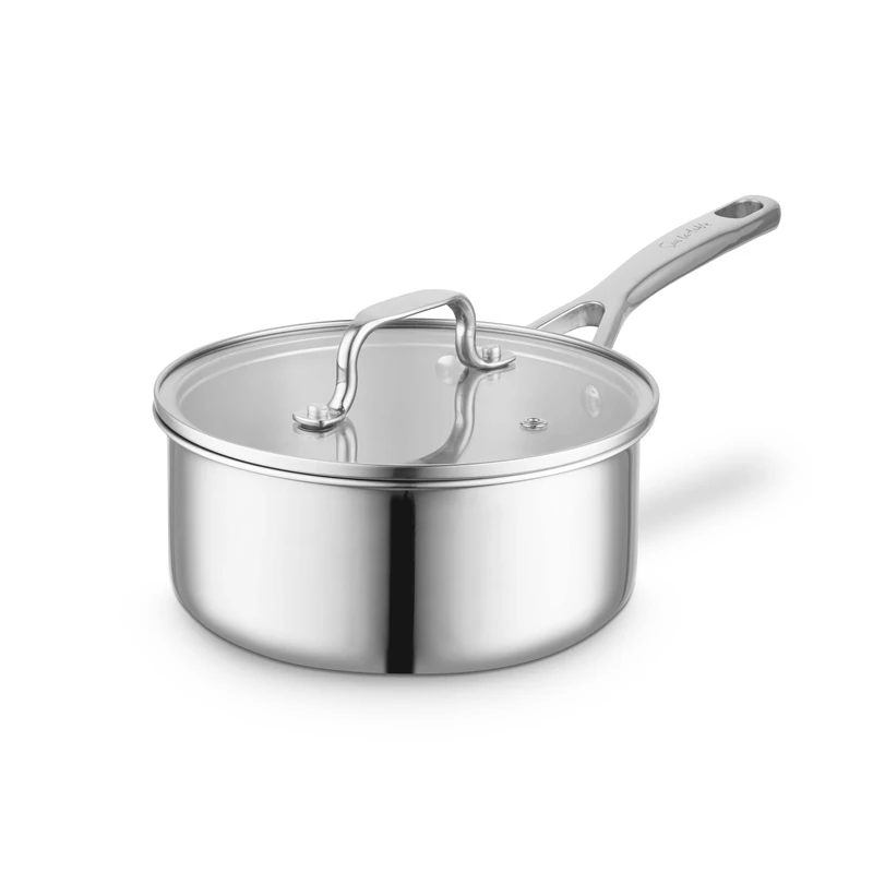 Sur La Table Tri-Ply 16cm Saucepan with Tempered Glass Lid, Satin Interior Finish, Induction Compatible, Stainless Steel, SLT900231