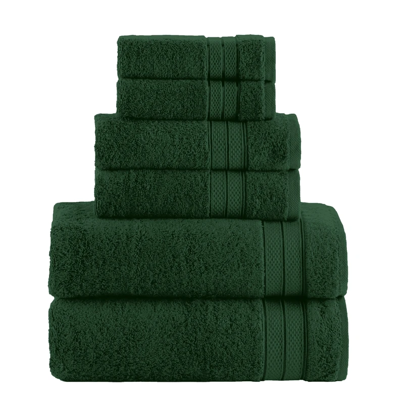 Elegant Comfort Luxury 6-Piece Towel Set, Premium Soft 100% Turkish Cotton, Three Line Popcorn Design 2 Bath Towels, 2 Hand Towels and 2 Washcloths Towel Set - Quick-Drying and Absorbent, Forest Green