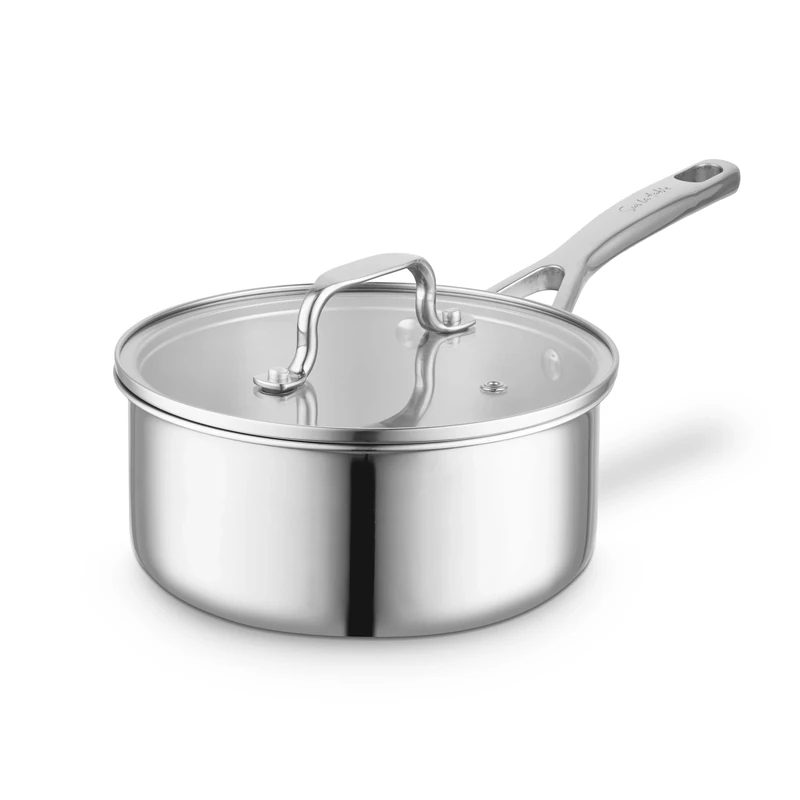 Sur La Table Tri-Ply 20cm Saucepan with Tempered Glass Lid, Satin Interior Finish, Induction Compatible, Stainless Steel