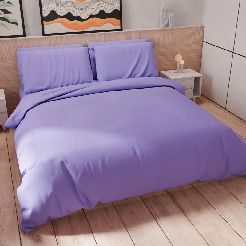 PETTI Artigiani Italiani - Double Duvet Cover Set 260 x 240 cm (2 Pillowcases 50 x 80 cm Included), Soft Microfibre Duvet Cover Set, Solid Colour Lilac