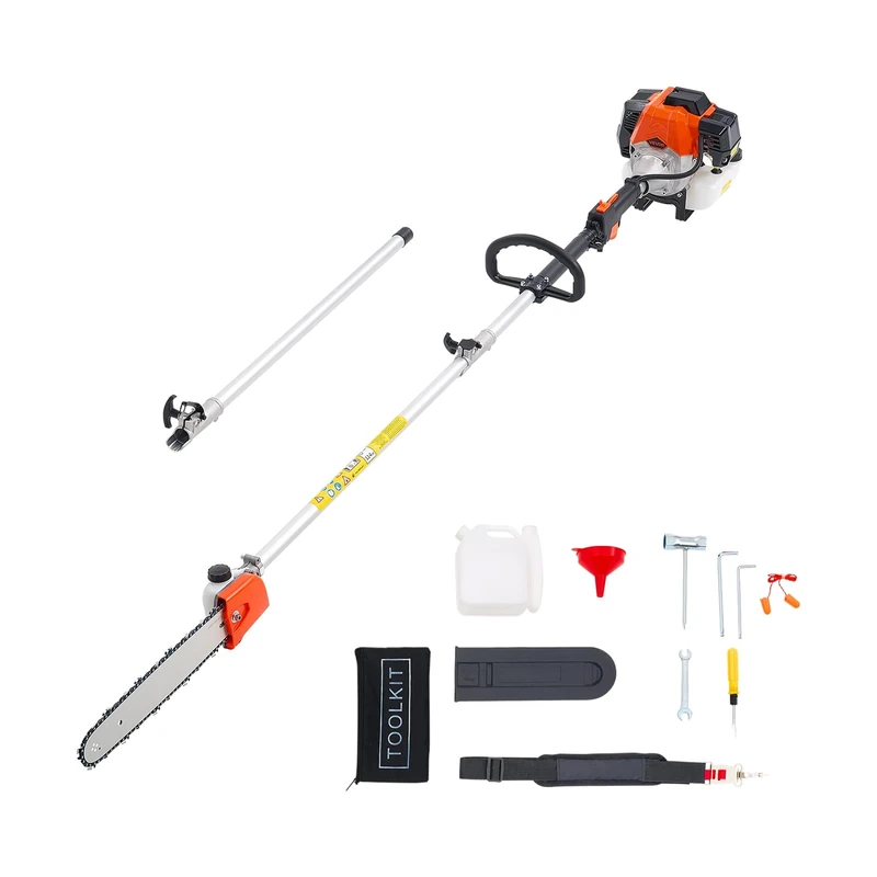 VEVOR Gas Pole Saw, 52CC 2 Stroke Gas Powered Pole Saws with 14 in Cutting Bar, Cordless Tree Trimmer with 30 fl.oz Fuel Tank, 7.2 to 10 ft Extendable, Powerful Chainsaw for Tree Trimming Pruning