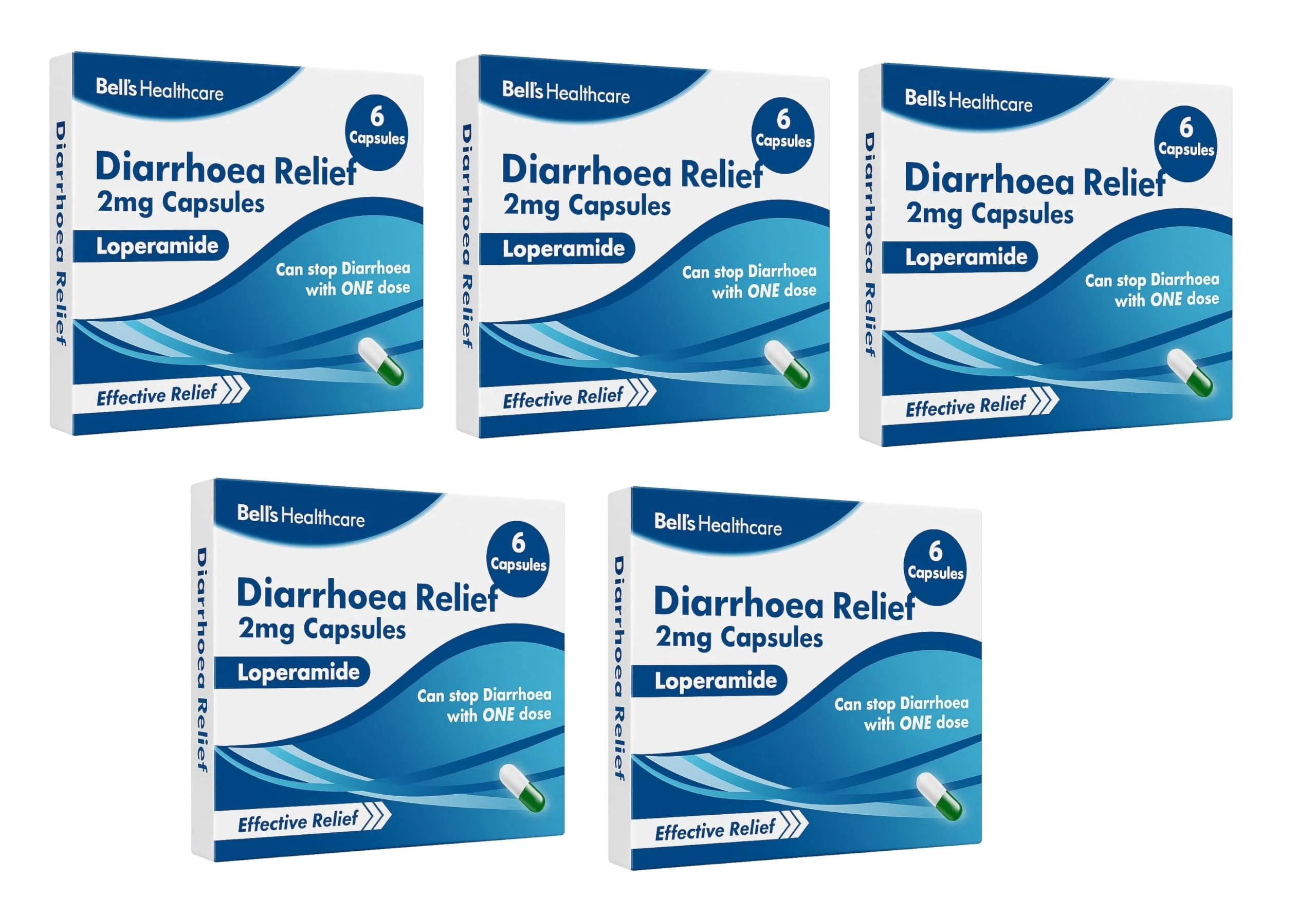 Diarrhoea Relief 2mg 6 Capsules Loperamide Hydrochloride Tablets - Pack of 5