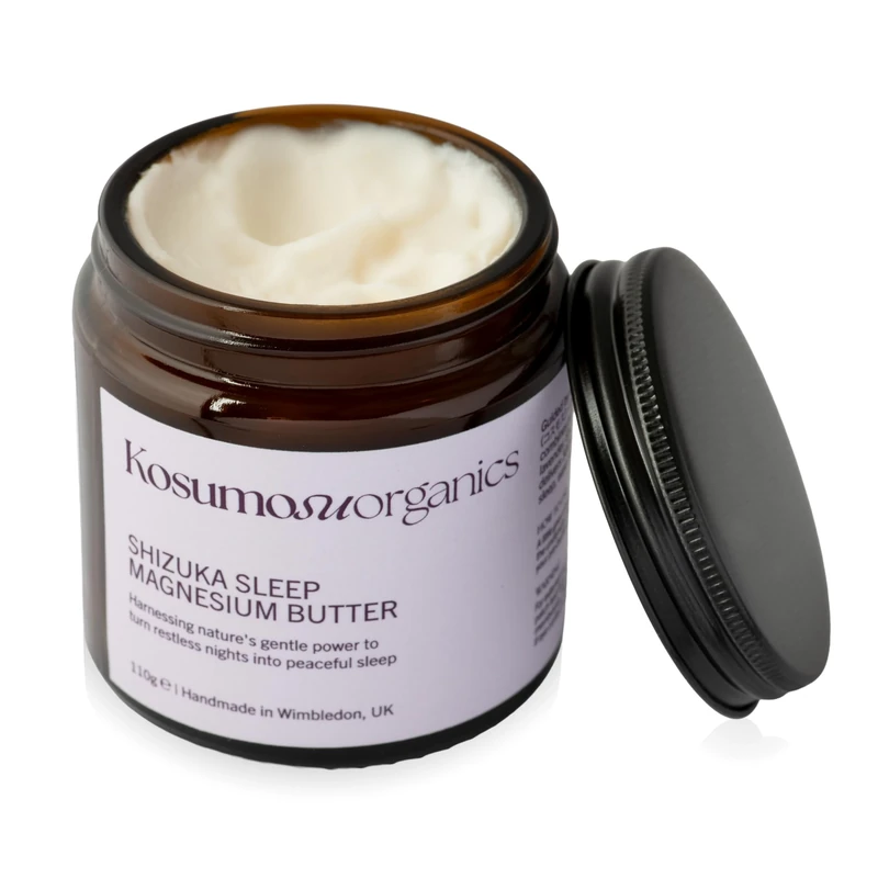 Kosumosu Organics Magnesium Butter for Sleep, Restless Legs & Muscle Recovery - UK Made & Safe for Kids - High Strength, Natural Topical Magnesium Cream - Lavender 110g