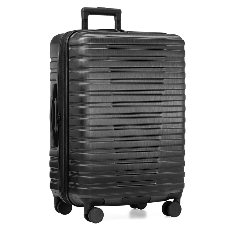U.S. Traveler Boren Polycarbonate Hardside Rugged Travel Suitcase Luggage with 8 Spinner Wheels, Black, Checked-Medium 26-Inch