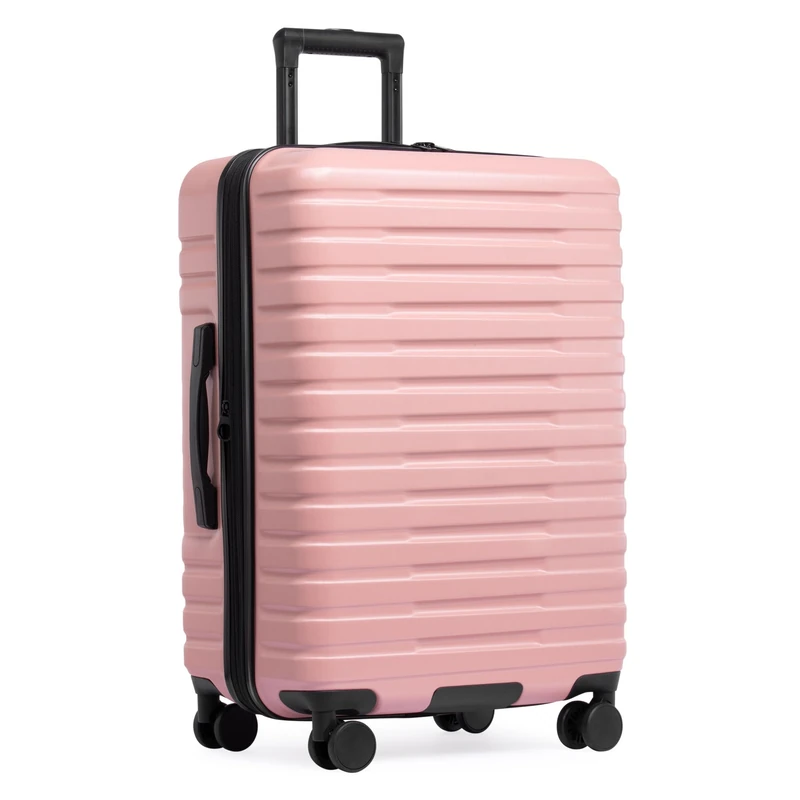 U.S. Traveler Boren, Pink, Checked-Medium 26-Inch, Boren Expandable Hardside Rugged Travel Luggage with 8 Spinner Wheels
