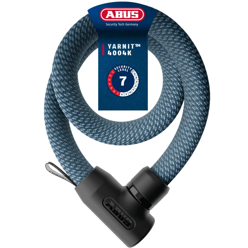 ABUS chain lock YARNIT 4004K – lightweight textile lock for securing bicycles and e-scooters – flexible bicycle lock with security level 7 – length 110 cm, blue