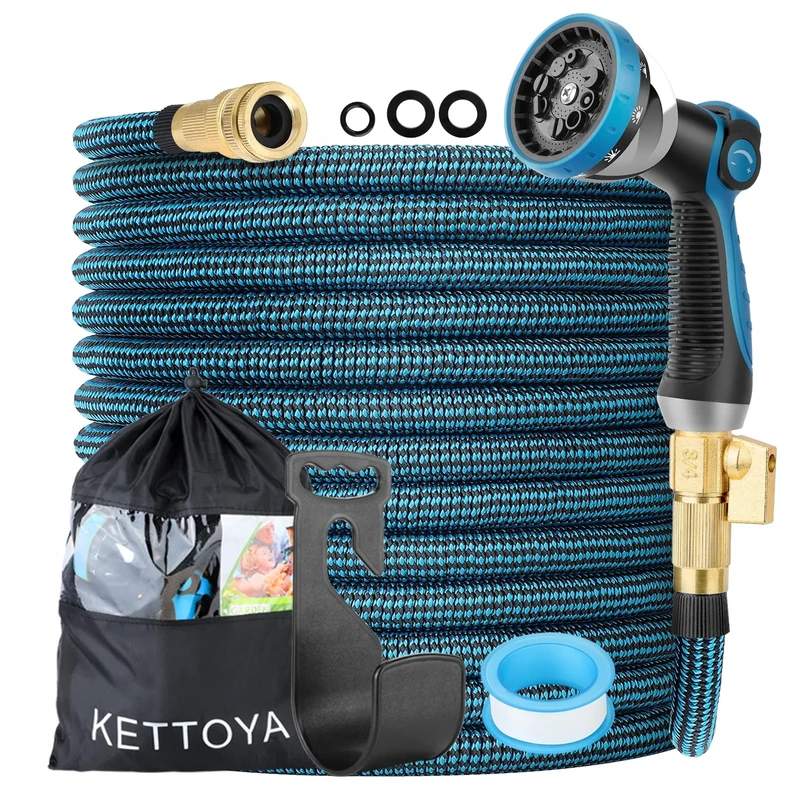 KETTOYA 150FT Expandable Garden Hose, Flexible Water Hose with 10-Pattern Spray Nozzle, Leak-Proof Retractable Heavy Duty Hose Pipe, 4-Layer Latex Core, Durable 3750D, Male Valve Connector, Kink-Free