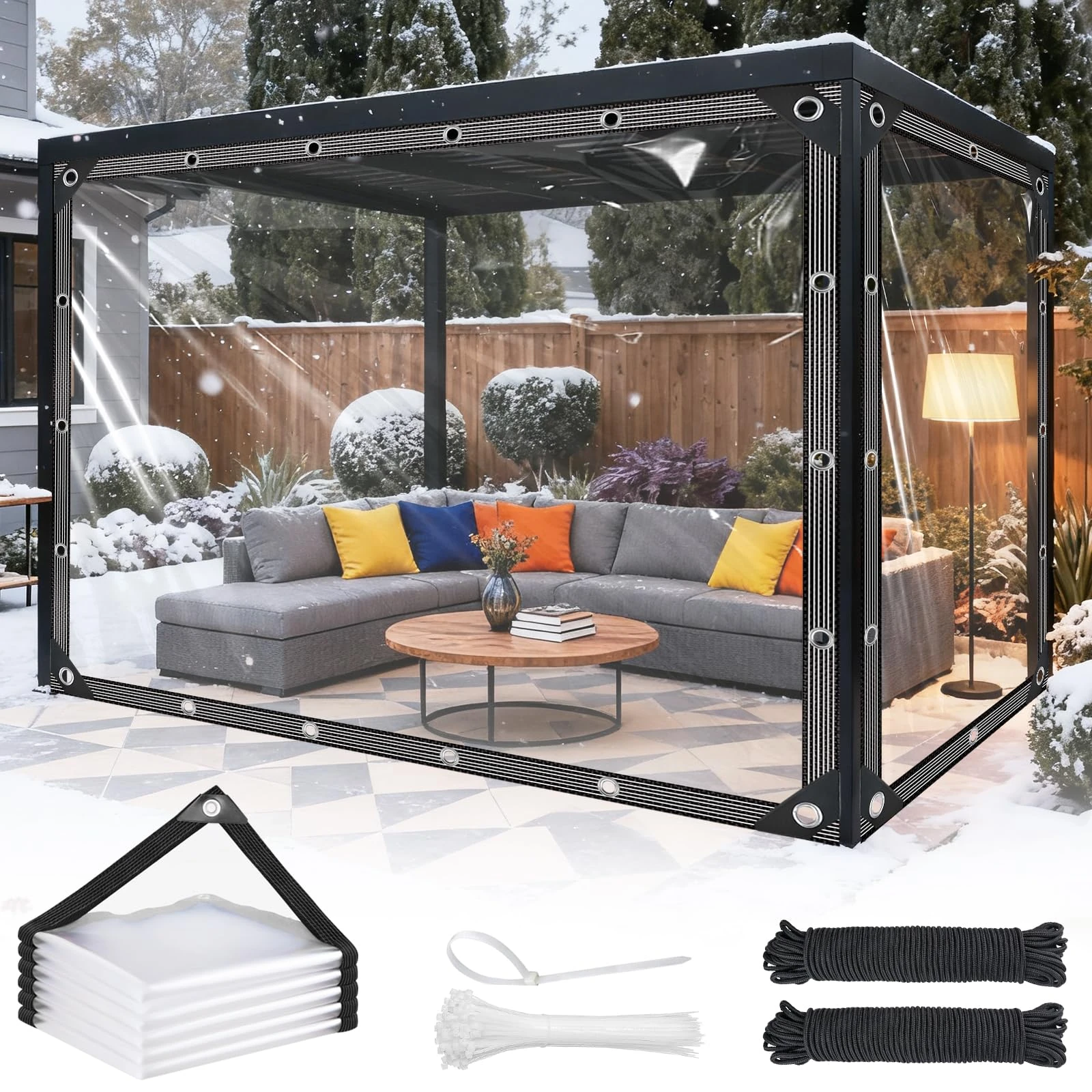 2m x 4m Clear Tarpaulin Waterproof Heavy Duty Transparent Tarpaulin with Eyelets and Rope Tear Resistant 420 g/m² PVC Clear Tarp for Gazebo Balcony Rabbit Hutch Greenhouse Chicken Coop