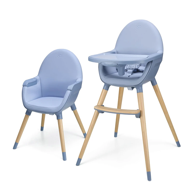 Kinderkraft FINI 2 2-in-1 Highchair, converts to Low Chair, 6m+ to 15kg high/20kg Low, 5-Point Harness, Anti-Slip Barrier, 3-Position Double Tray, Adjustable footrest, Nordic Breeze - Image 1