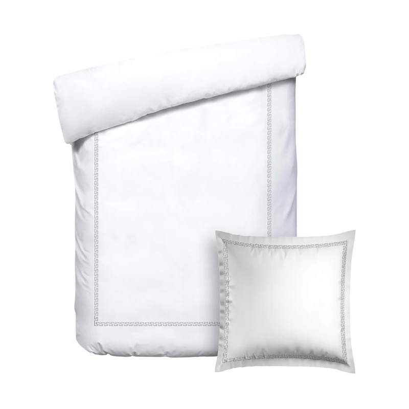 Pure Cotton 2 Piece Single Bed Set - Duvet Cover 135 x 200 cm and Pillowcase 80 x 80 cm - 100% Cotton Sateen 200 Thread Count 120 g/m² - Oeko-Tex Certified - Céleste Grey/White - Image 1