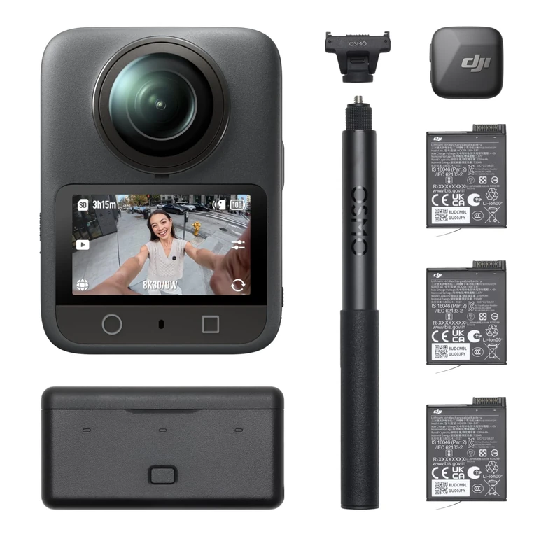 DJI Osmo 360 Vlog Combo, 360 Camera Ideal for Vloggers With Mic Mini Transmitter, Extended Battery Life With 3 Batteries, Action Camera With 1-Inch 360° Imaging, Native 8K 360° Video, 170° FOV