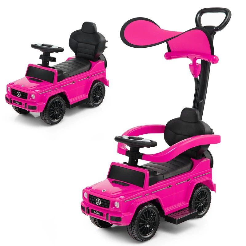 FANTASK Mercedes Benz Ride-On Car, Ride-On Vehicle with Push Handle, Adjustable Hood & Horn, Ride-On Car with Motor Sound & Horn for Children from 1 Year (Pink)
