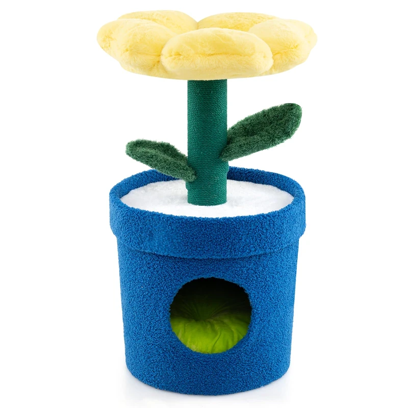 GYMAX Cat Tree, Cute Cat Tower with Sisal Scratching Post, Flower Padded Perch, Condo, Multi-Layer Small Kitty Activity Center for Indoor Cats (Yellow)