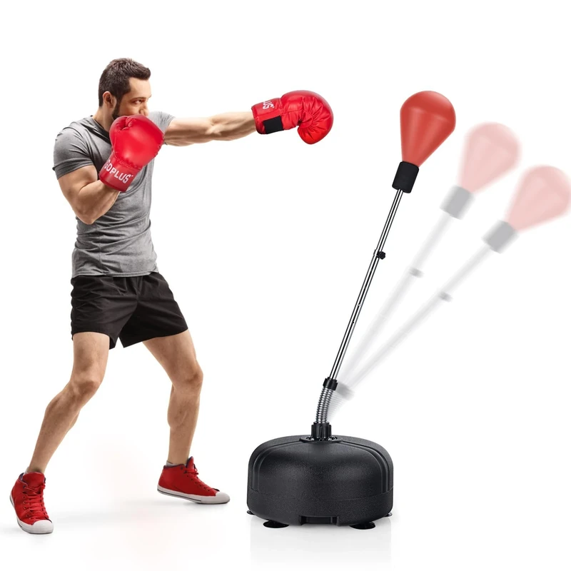 FANTASK Standing Boxing Ball 140-158 cm Height Adjustable Punch Ball with Fillable Stand Punch Bag Set Freestanding Box Set with Boxing Gloves for Children and Adults