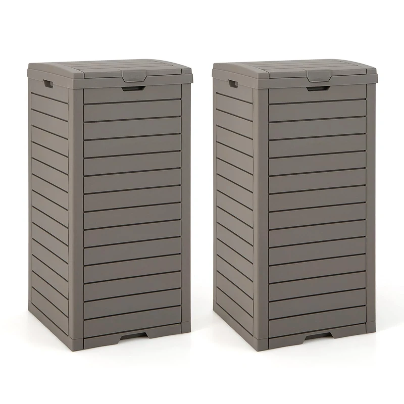 FANTASK Set of 2 Outdoor Wheelie Bins, 118 L, Bin with Lid, Waterproof Bin with Extendable Liquid Tray & Handle, Outdoor Rubbish Bin for Porch, Backyard, Patio (Brown)