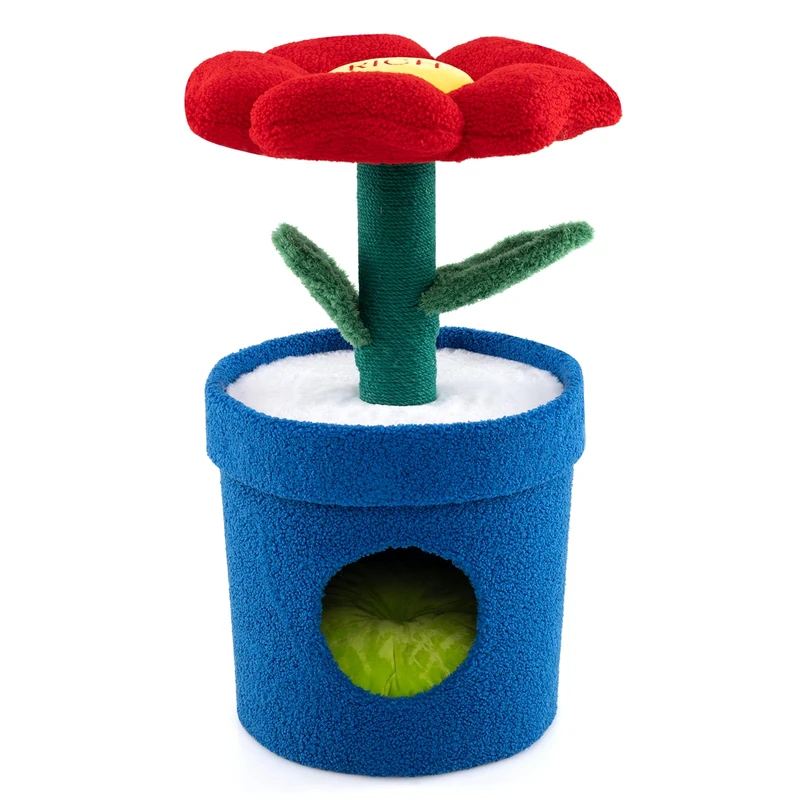 GYMAX Cat Tree, Cute Cat Tower with Sisal Scratching Post, Flower Padded Perch, Condo, Multi-Layer Small Kitty Activity Center for Indoor Cats (Red)