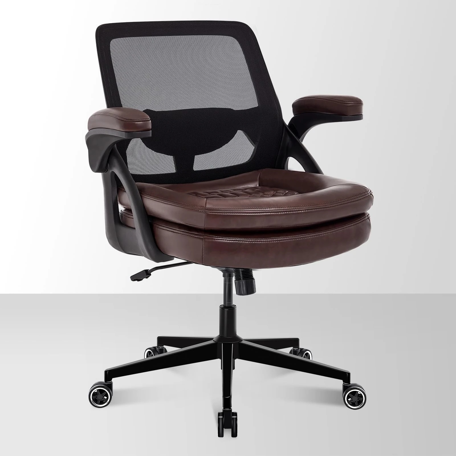 BERYTH Executive Office Chair Big and Tall Desk Chair 200KG Mesh Heavy Duty Ergonomic Task Chair with Flip-up Armrests, Plus Size Wide Seat, 360 Swivel for Home Office Brown