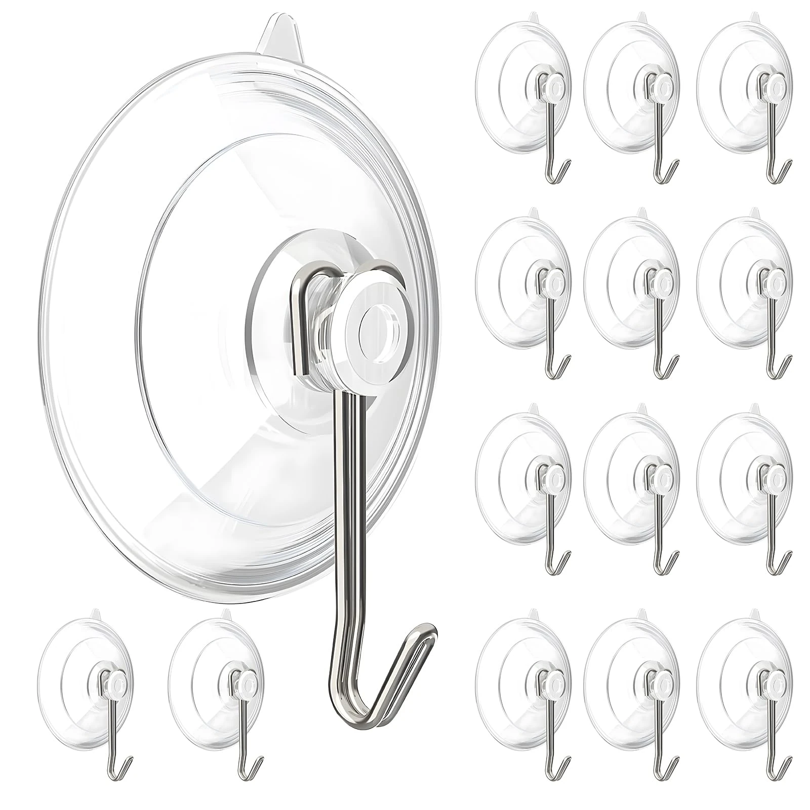 Solvica 15 Pcs Window Suction Hooks for Christmas Lights,4cm Clear Suction Cup Hooks for Glass Window, Bathroom, Shower Towel Wreath Fairy Light Comman Hooks