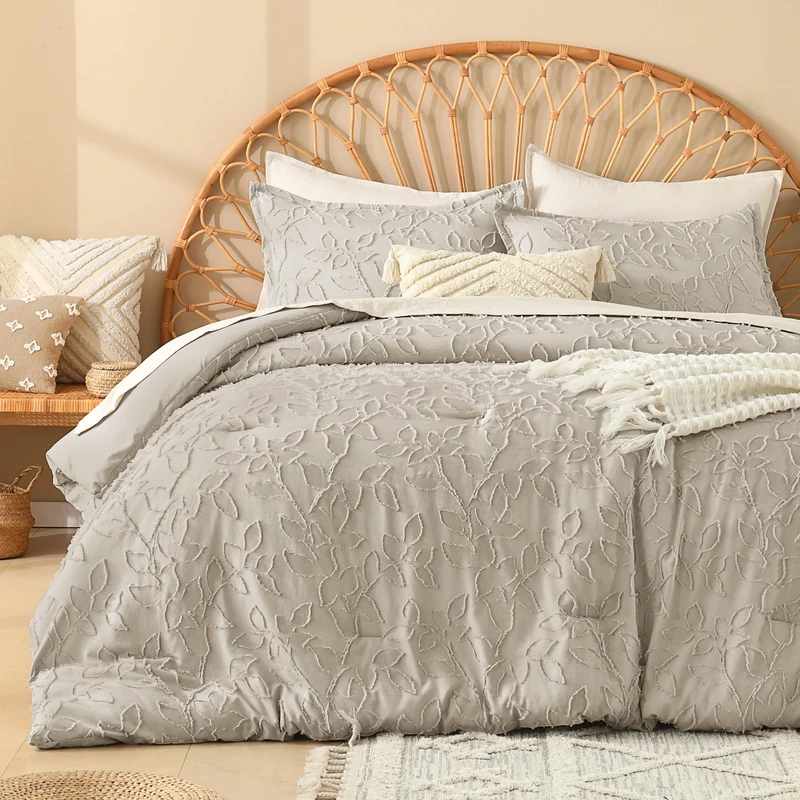 Litanika Queen Comforter Set, 3PCS Oatmeal Boho Tufted Bedding