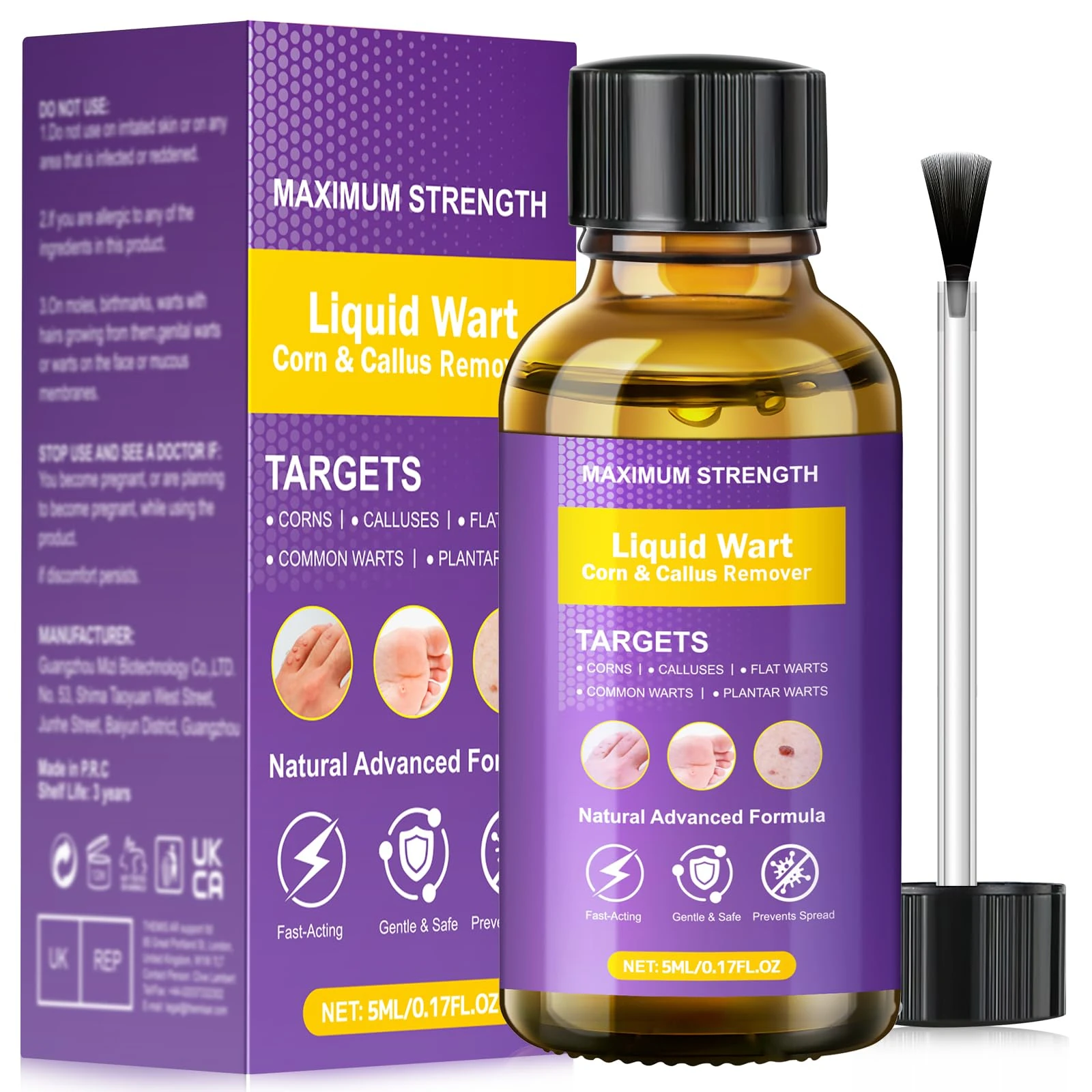 Wart Remover, Fast Acting Verruca Treatment, Effective Skin Tag Removal Kit for Feet & Hands, Gentle Removal for Common Warts, Plantar Warts, Corn and Calluse, Trusted by The Whole Family (5ML)