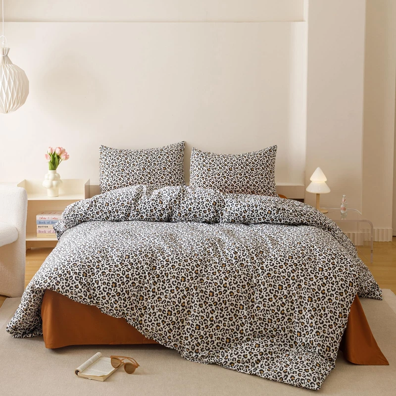 Houseri Leopard Comforter Set King Black Cheetah Print Bedding Sets Quilt Stylish and Bold Animal Print Bed Blanket King Size