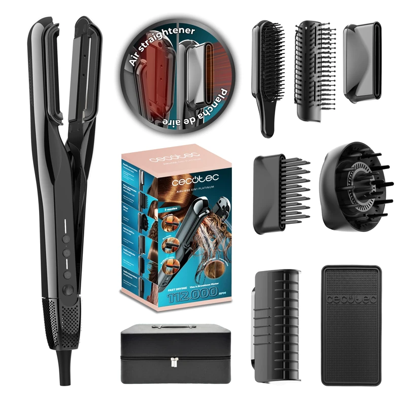 Cecotec AirLisse 6i1n Elite.112000RPM Hair Straightener with Air and 6 Accessories, Air Flow 13 m/s, Plasma Function, Brushless Motor, Conventional Brush Included, Leather Case - Image 1