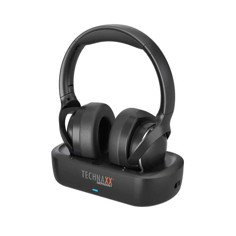 Technaxx Wireless TV Headphones with Charging Base – Bluetooth 5.4 Over-Ear Headset with Microphone, 30h Battery, USB-C, Optical & AUX Input – Ideal for Seniors, TV & Music - TX-350